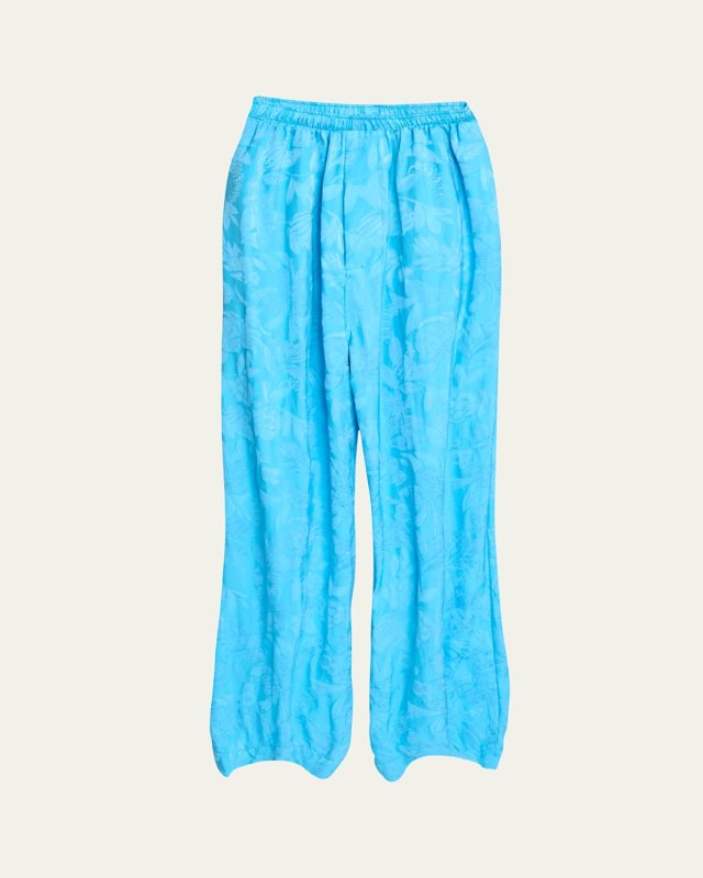 Floral Satin Jacquard Wide-Leg Pajama Pants